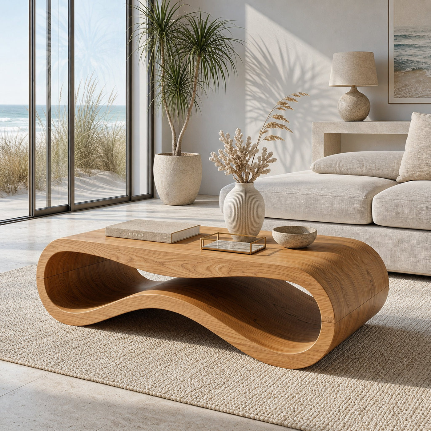Modern Wave Coffee Table With Drawer For Living Room - product view 3