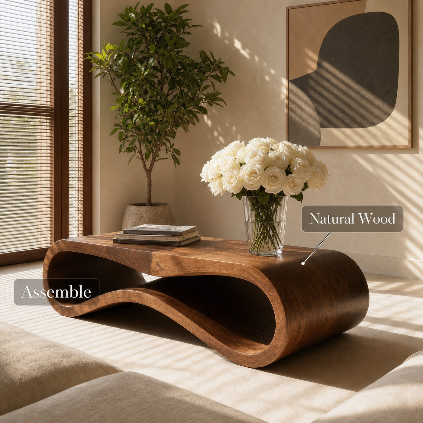 Modern Wave Coffee Table With Drawer For Living Room - product view 6