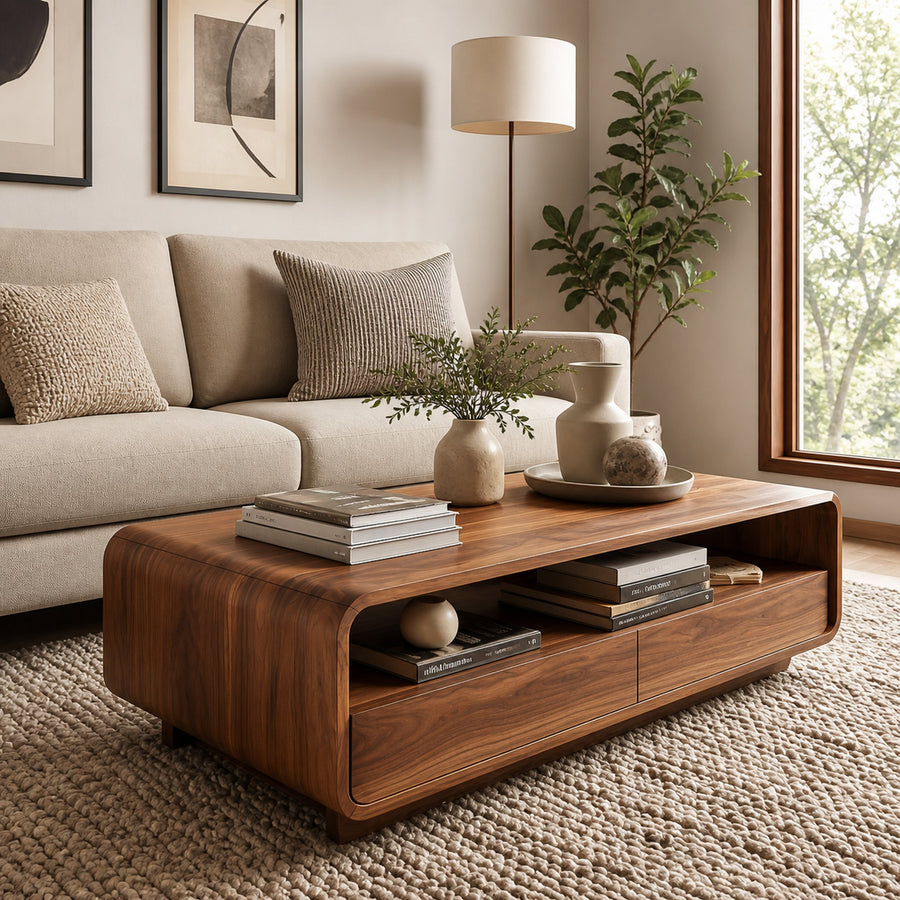 Modern Wood Coffee Table With Drawer For Living