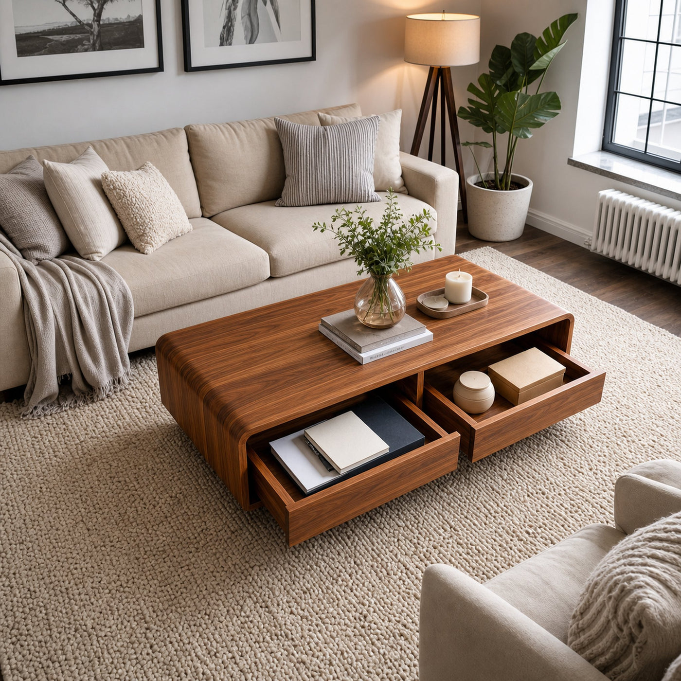 Modern Wood Coffee Table With Drawer For Living - product view 7