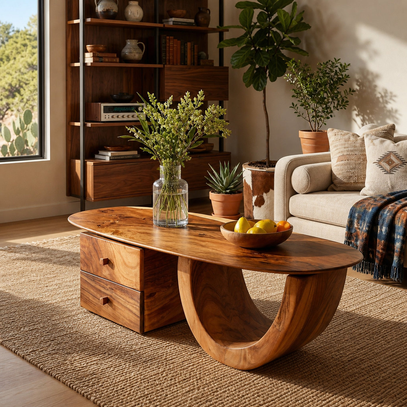 Modern Wood Oval Coffee Table With Drawer For Living Room - product view 6