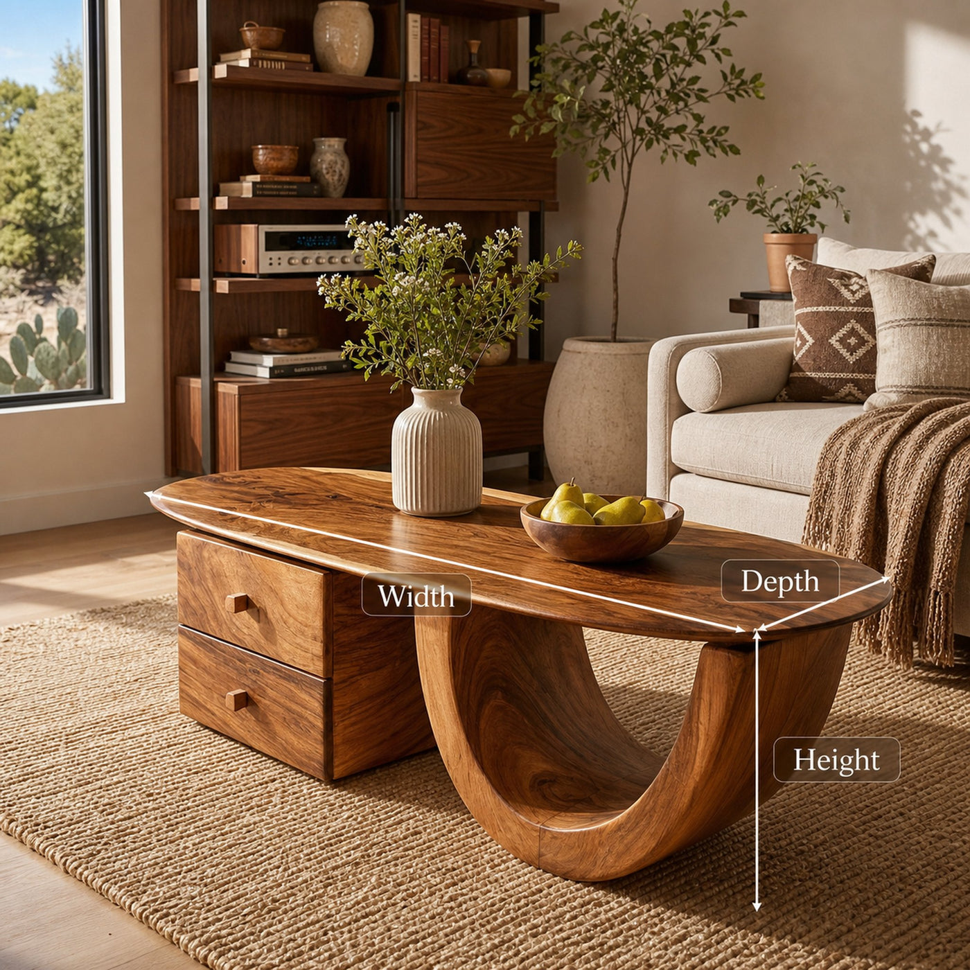 Modern Wood Oval Coffee Table With Drawer For Living Room - product view 8