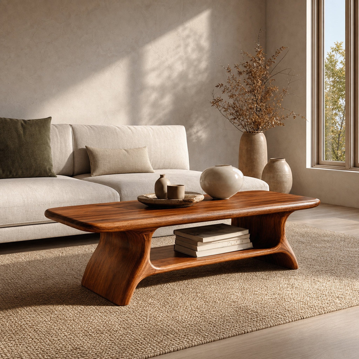 Modern Wooden Coffee Table With Open Shelf For Home Decor
