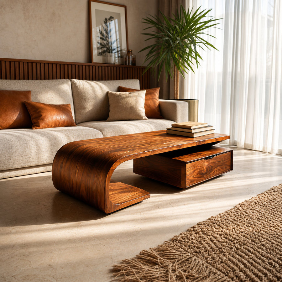 Modern Wooden Coffee Table With Storage Cabinet For Home Interior