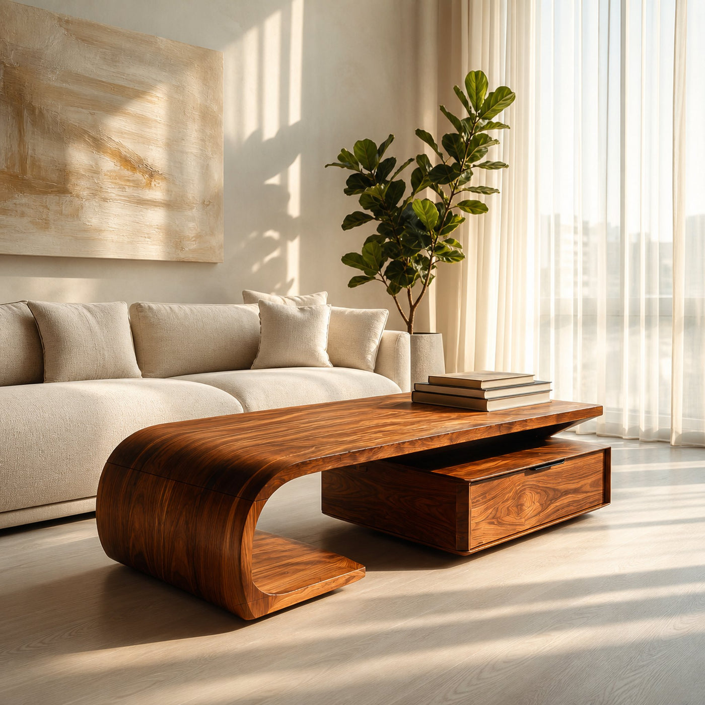 Modern Wooden Coffee Table With Storage Cabinet For Home Interior - product view 7