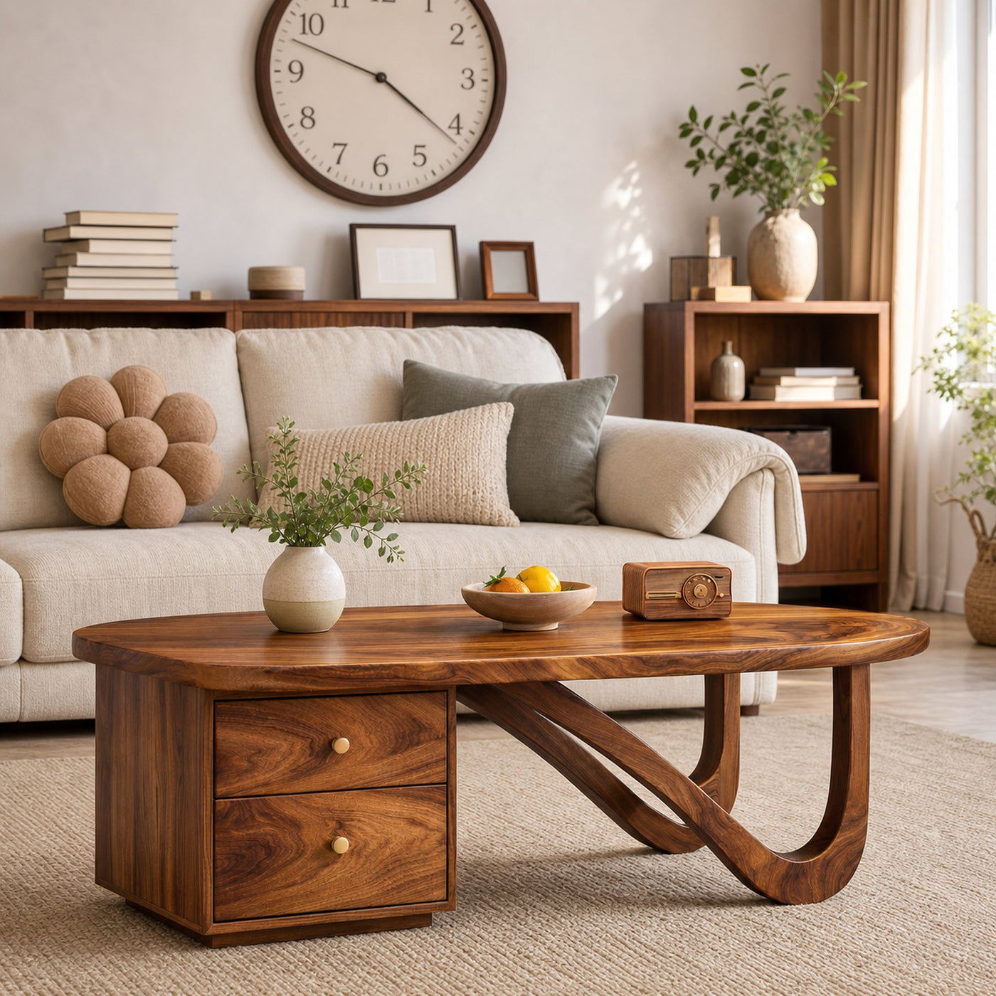 Modern Wooden Coffee Table With Storage Drawer For Living Room