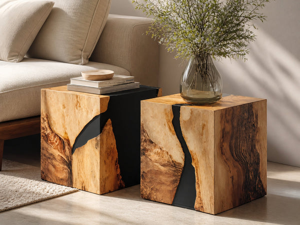 Modern Wooden Cube Coffee Table For Entryway Spaces