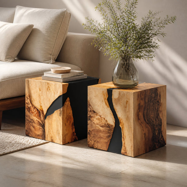 Modern Wooden Cube Coffee Table For Entryway Spaces