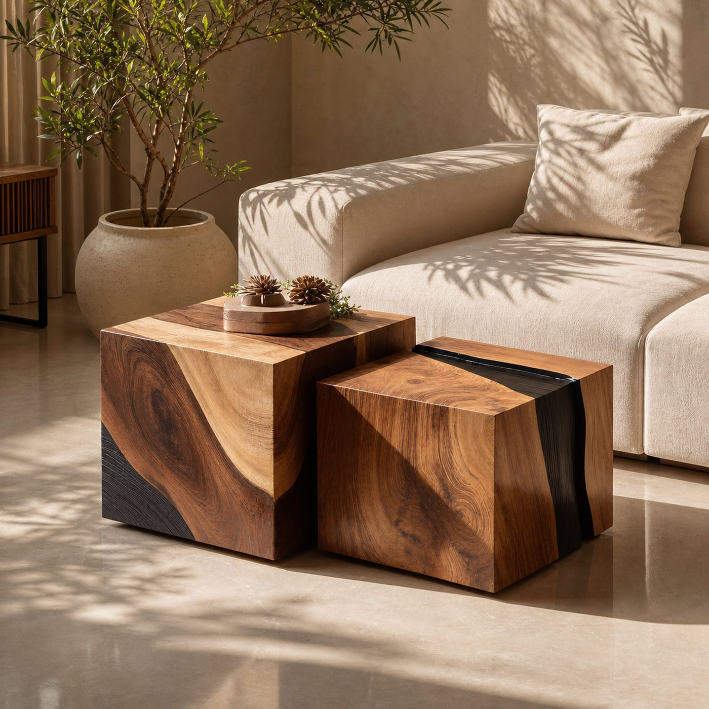 Modern Wooden Cube Coffee Table For Minimalist Living Room
