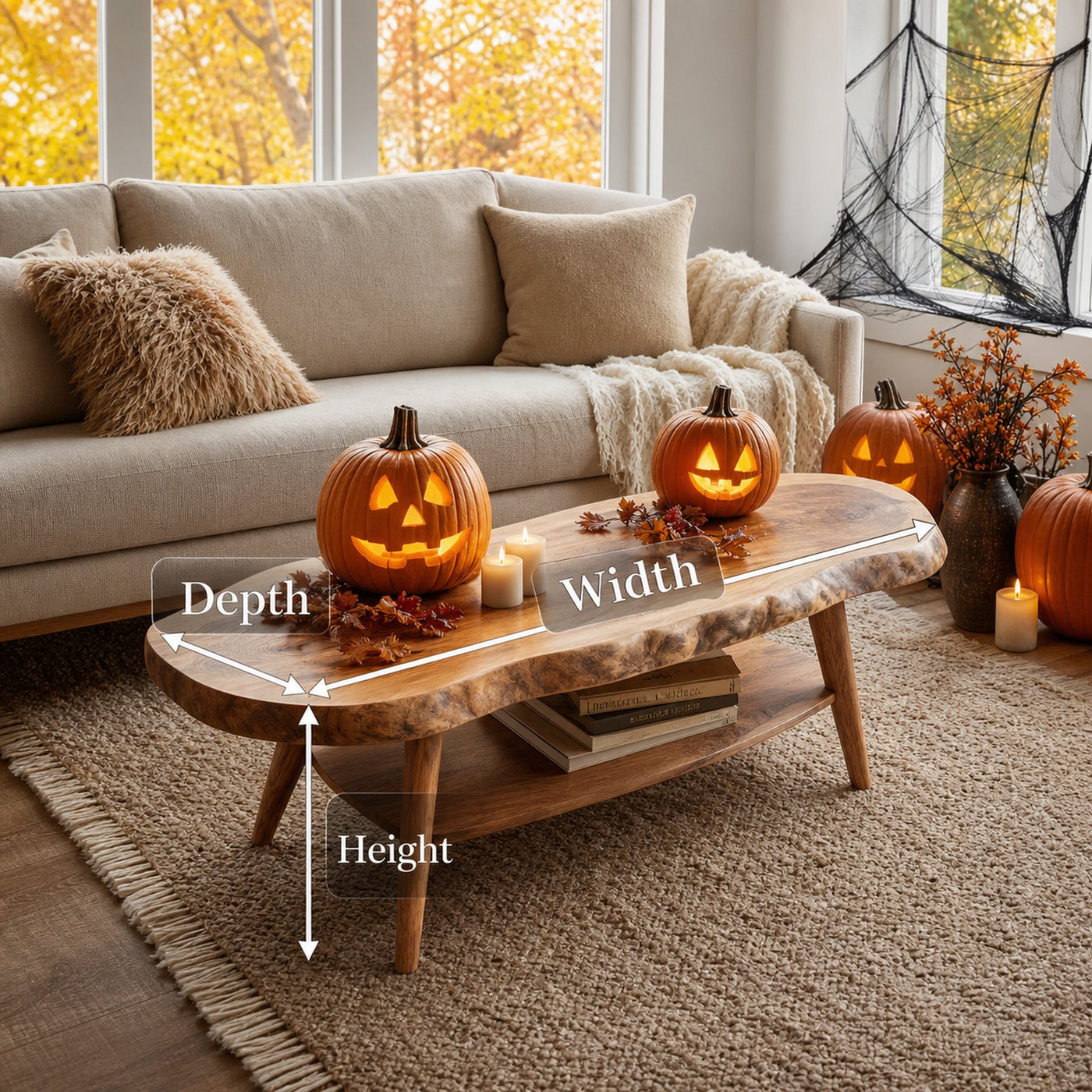Modern Wooden Live Edge Coffee Table Entryway Design Trick Or Treat - product view 6