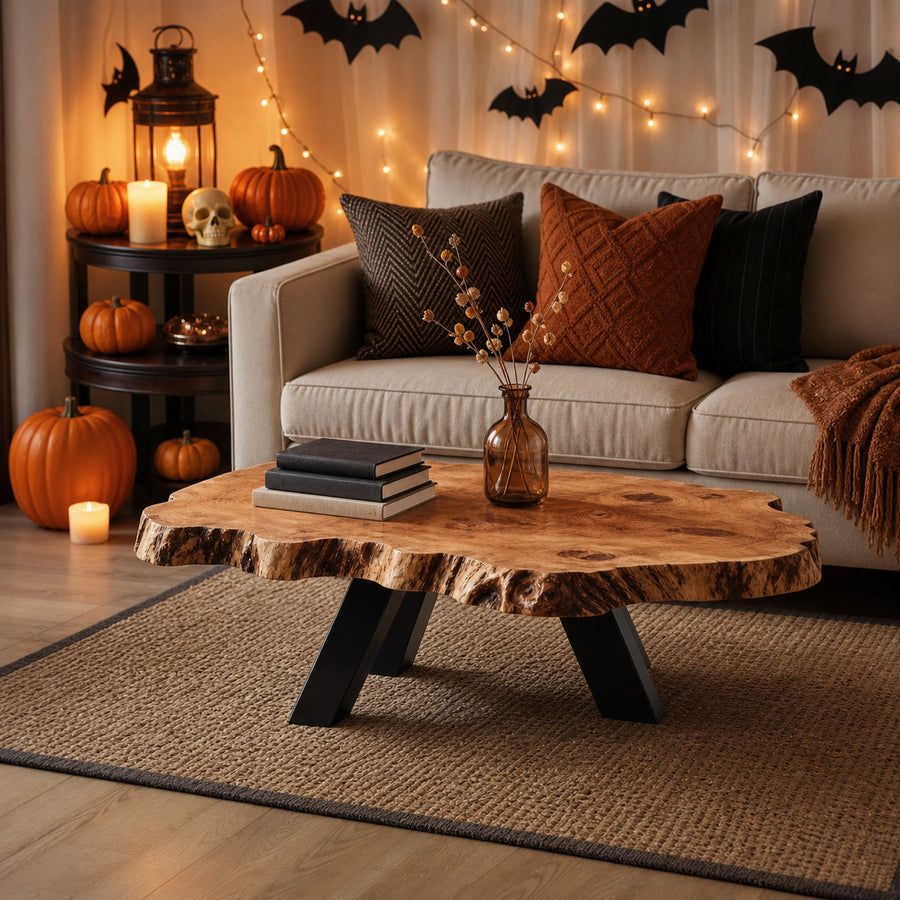 Modern Wooden Live Edge Coffee Table For Entryway Design Halloween Theme