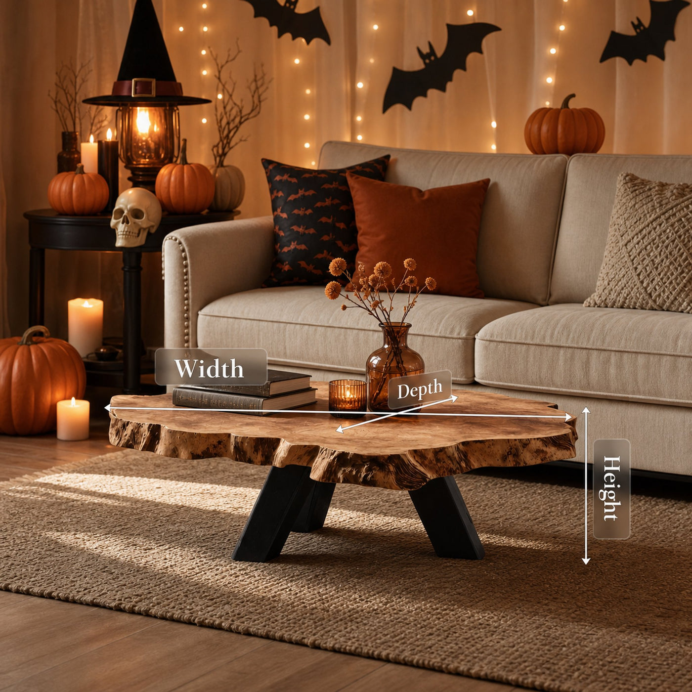Modern Wooden Live Edge Coffee Table For Entryway Design Halloween Theme - product view 6