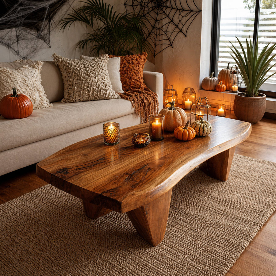 Modern Wooden Live Edge Coffee Table For Living Room Halloween Decor
