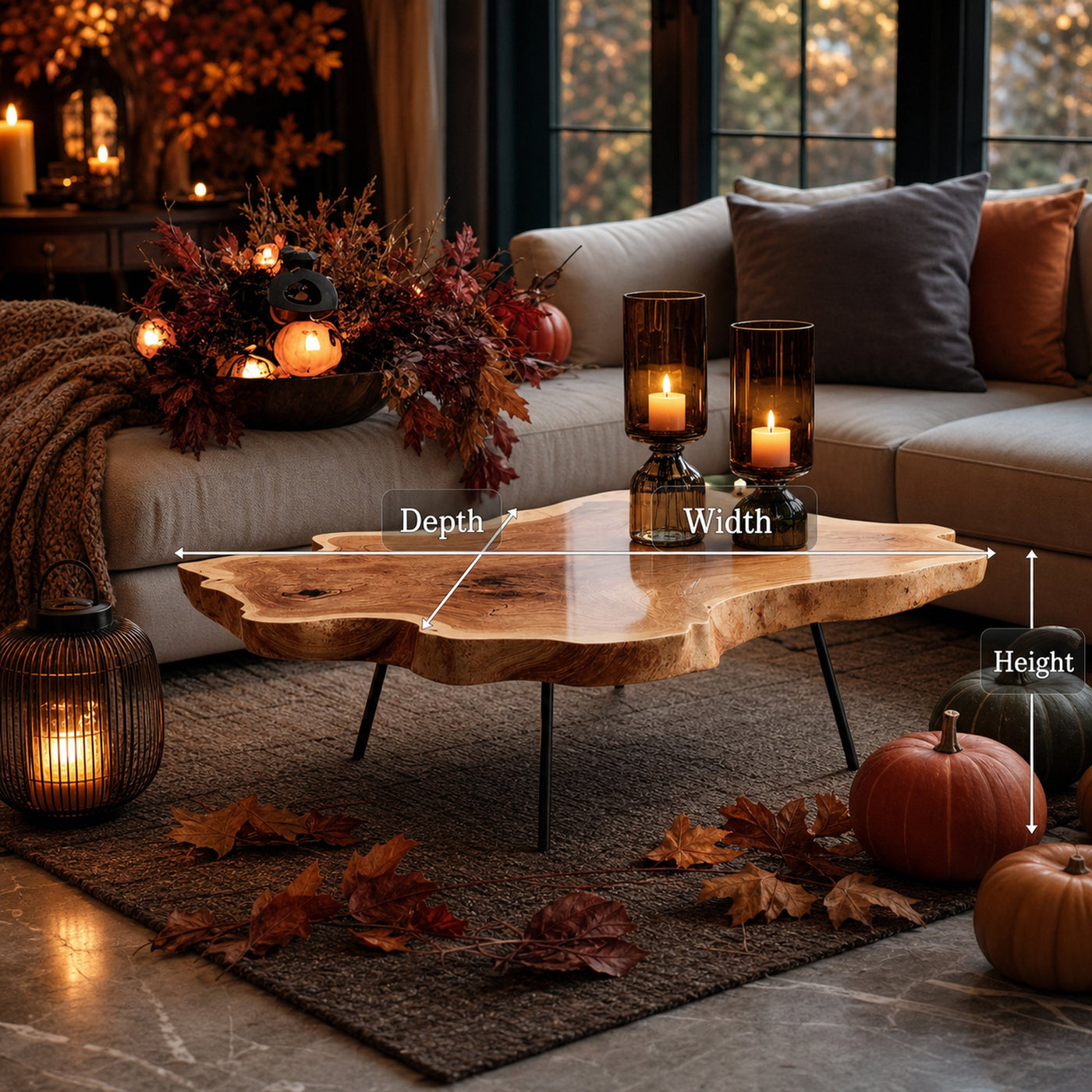 Modern Wooden Live Edge Coffee Table For Living Room Halloween Design - product view 6