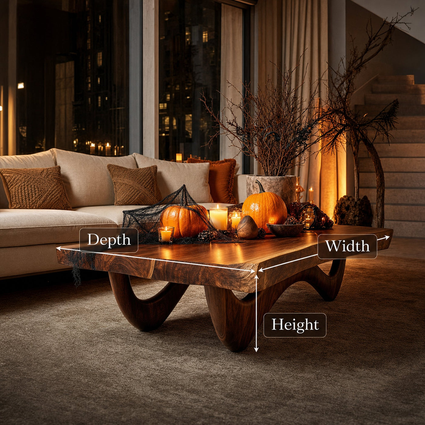 Modern Wooden Live Edge Coffee Table Furniture Decor Haunted Vibes - product view 6