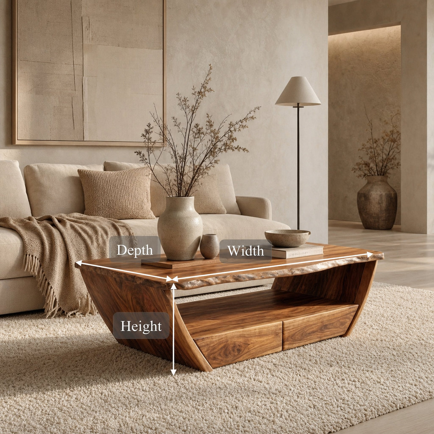 Natural Coffee Table With Open Storage Living Room - product view 6