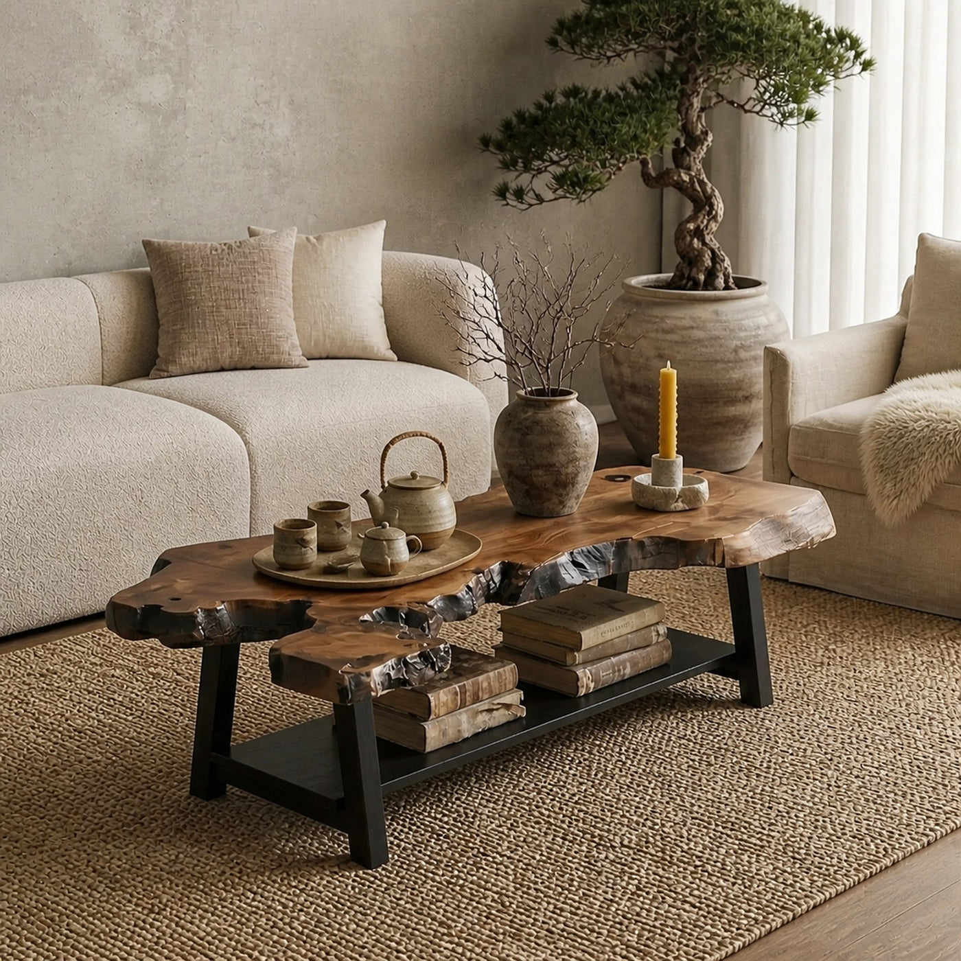 Natural Edge Wood Coffee Table For Living Room