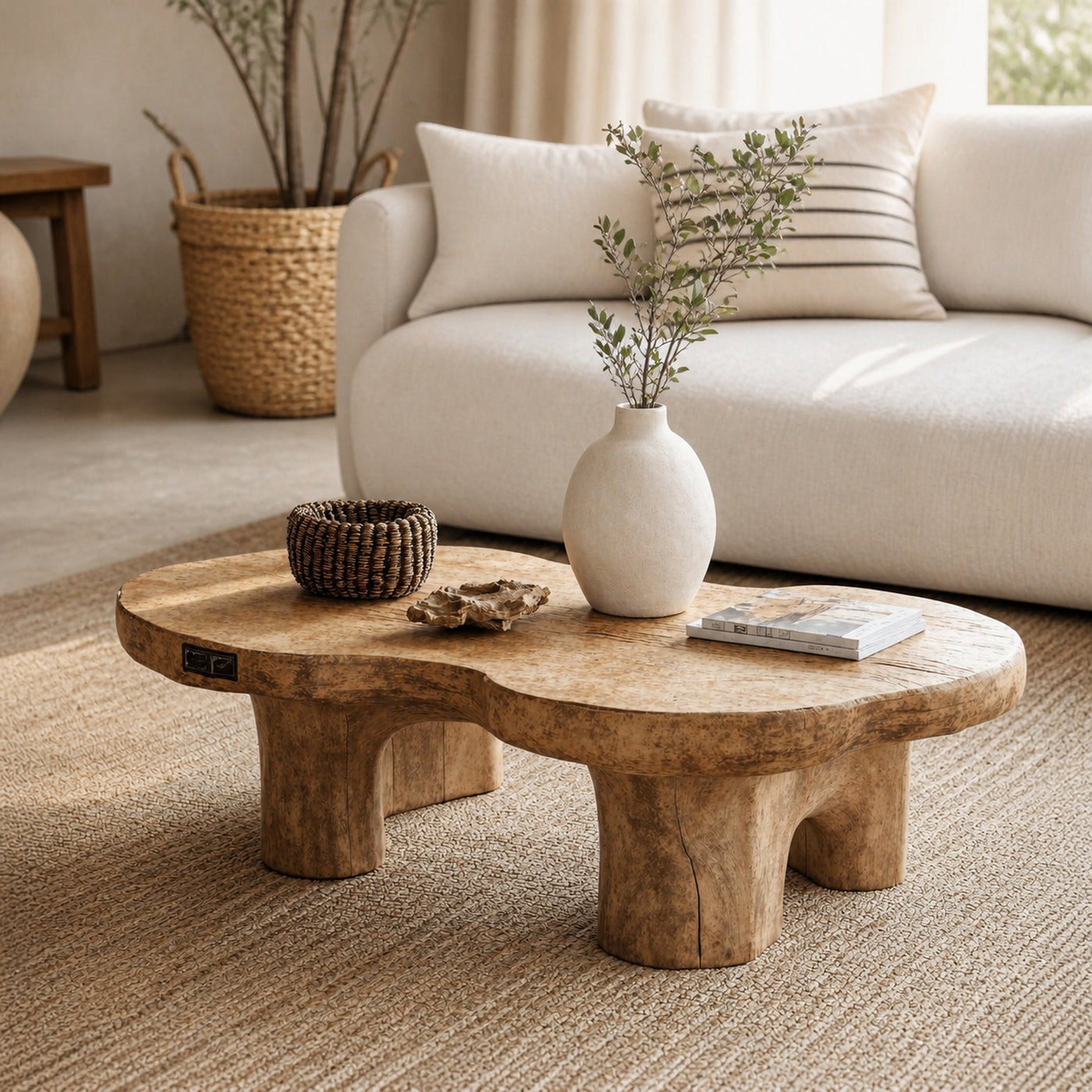 Natural Finish Wood Coffee Table For Organic Home Decor