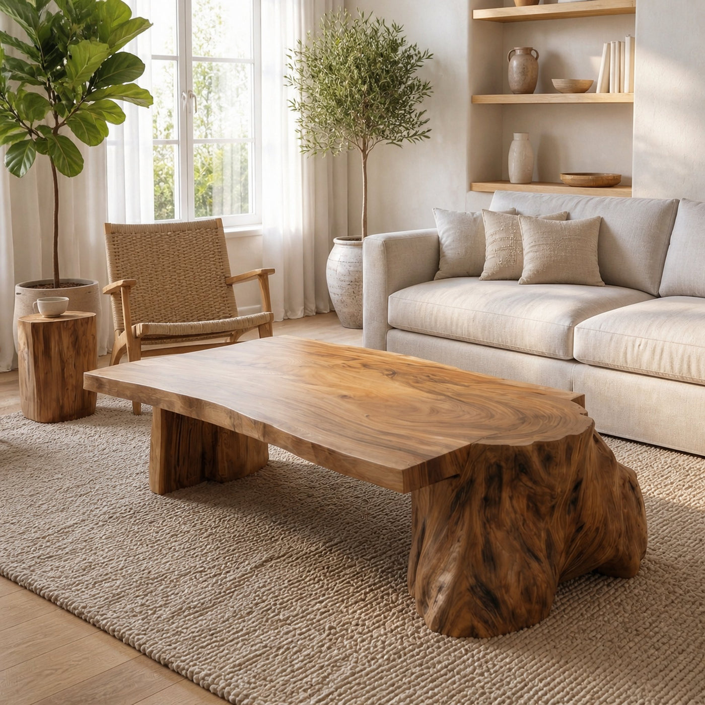 Natural Live Edge Wood Coffee Table Rustic Living Room