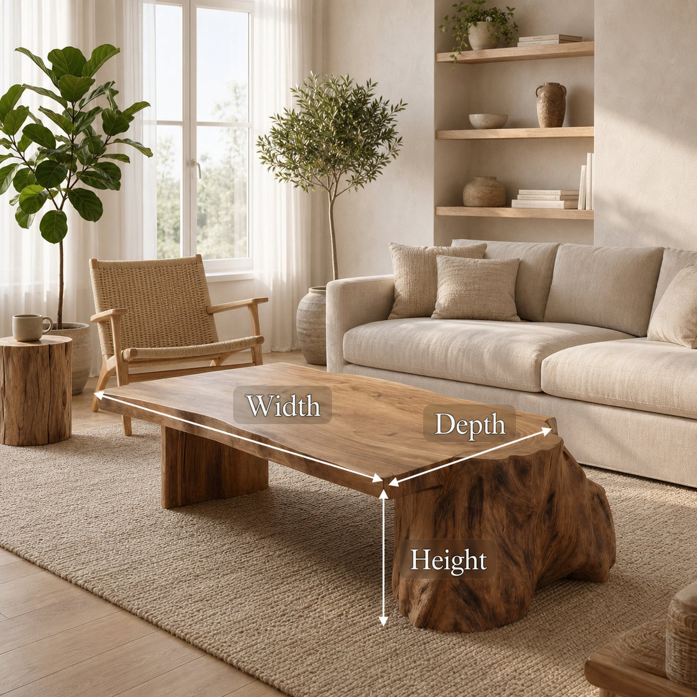 Natural Live Edge Wood Coffee Table Rustic Living Room - product view 6