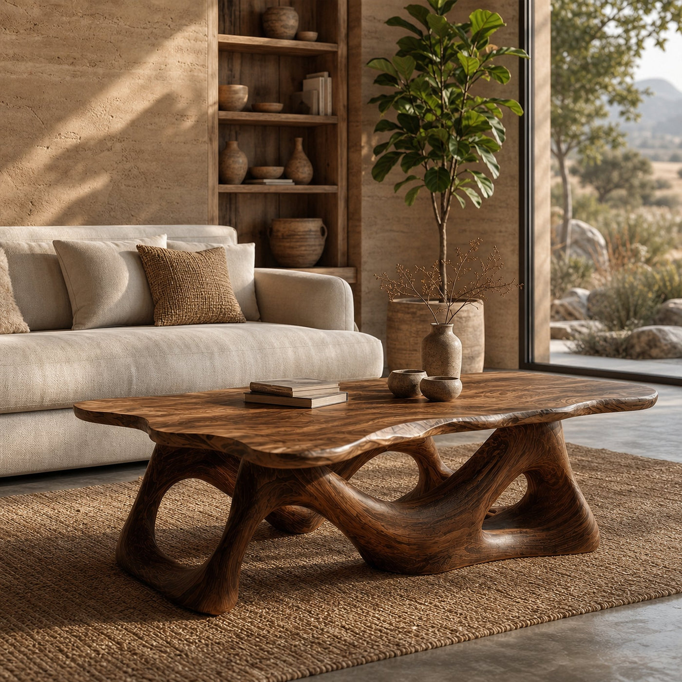 Nature Inspired Coffee Table Sculptural Ring Base For Living Room