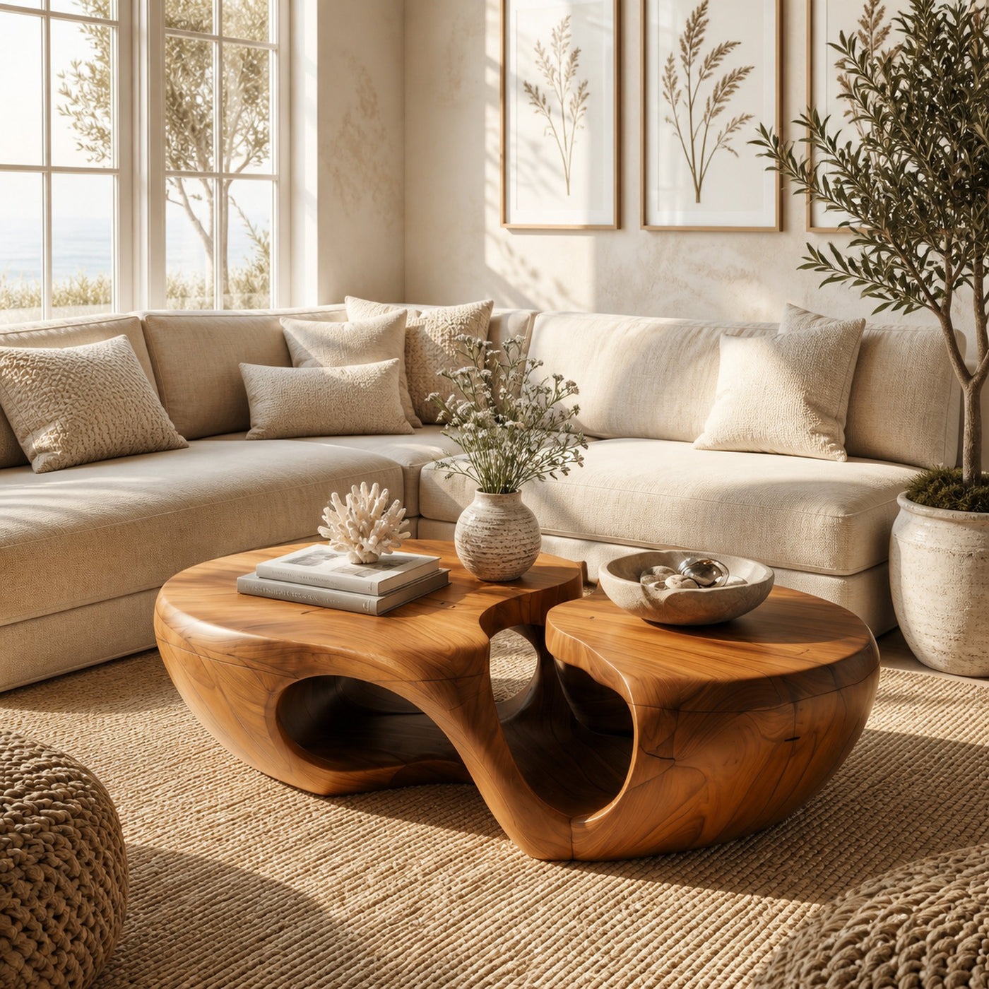Nature Inspired Coffee Table With Artistic Open Base Design For Living Room - product view 6