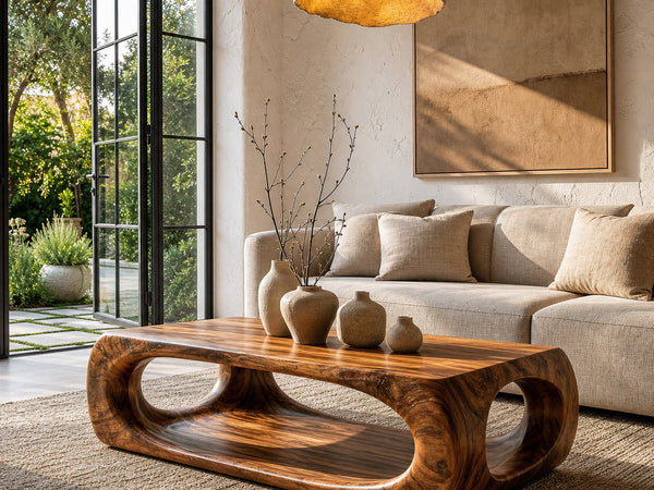 Nature Inspired Coffee Table With Flowing Open Form Base For Living Room