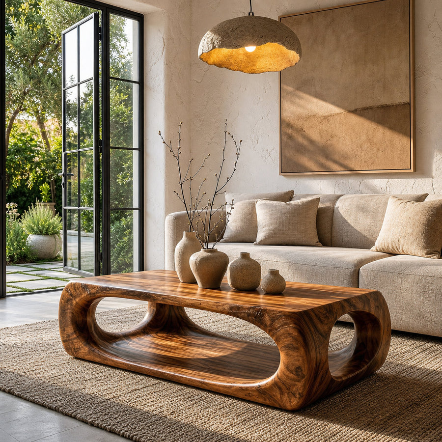 Nature Inspired Coffee Table With Flowing Open Form Base For Living Room