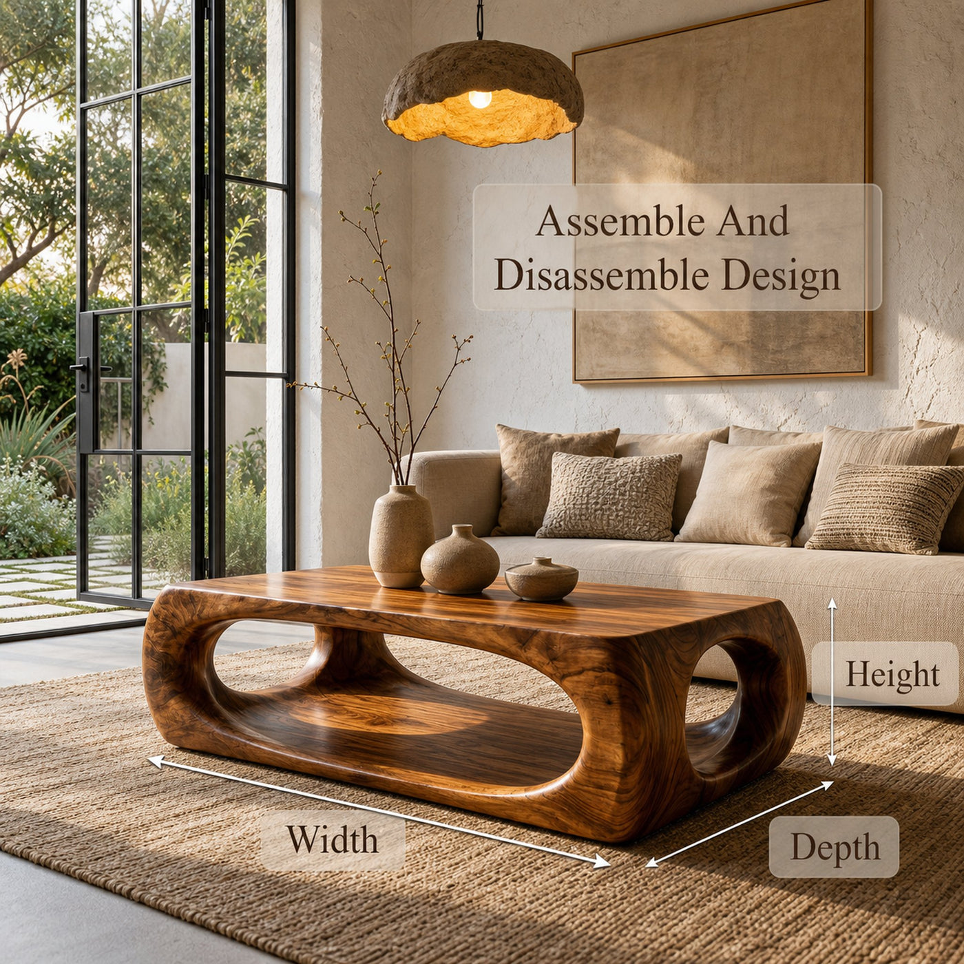 Nature Inspired Coffee Table With Flowing Open Form Base For Living Room - product view 8