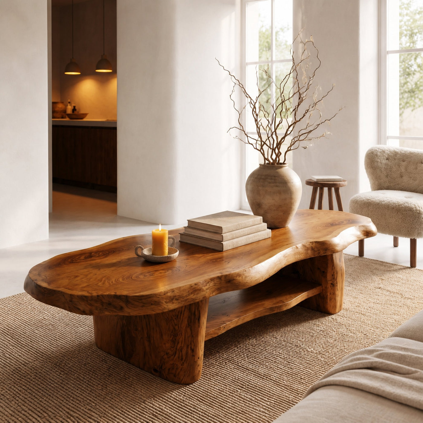 Nature Inspired Coffee Table With Sculptural Wood Base For Living Room - product view 6