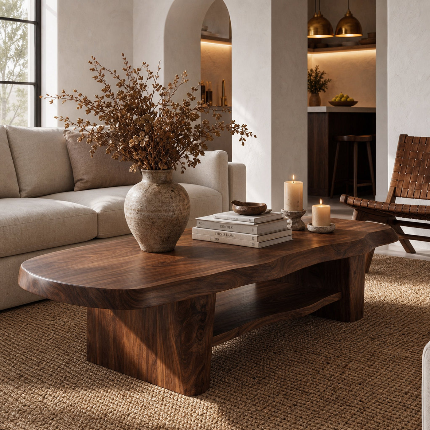 Nature Inspired Coffee Table With Sculptural Wood Base For Living Room - product view 7