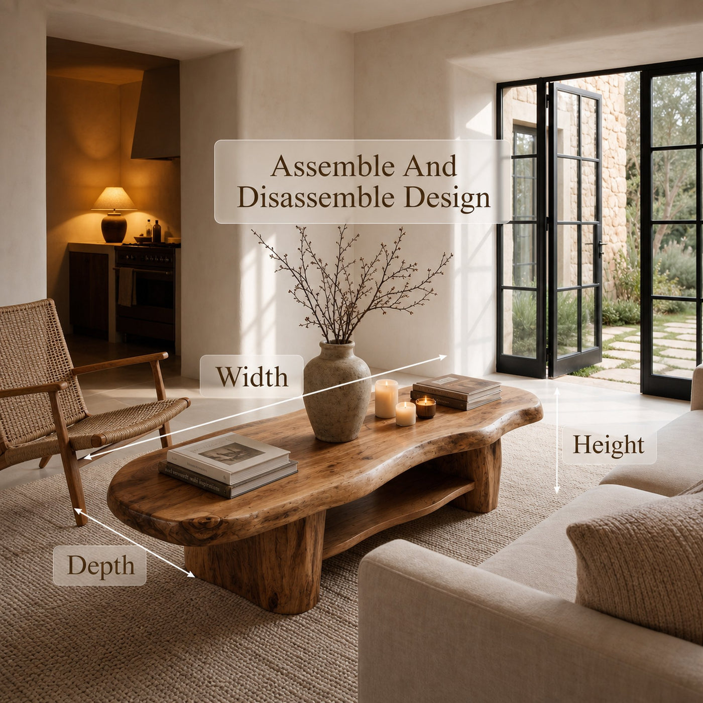 Nature Inspired Coffee Table With Sculptural Wood Base For Living Room - product view 8
