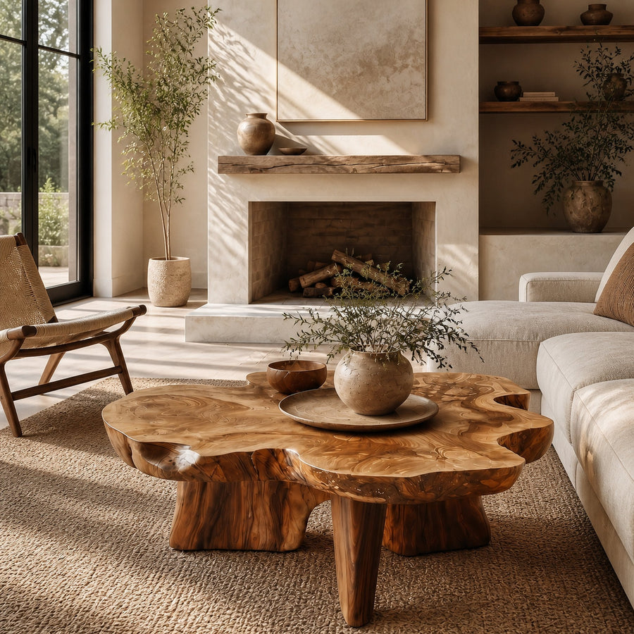 Organic Coffee Table Sculptural Wood Base For Living Room