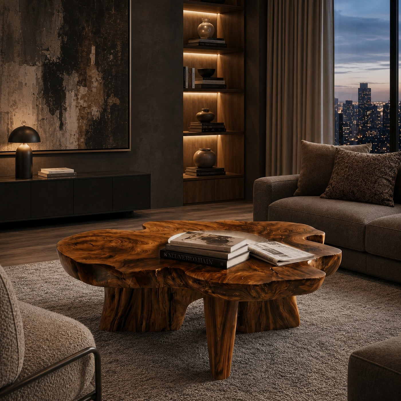 Organic Coffee Table Sculptural Wood Base For Living Room - product view 7