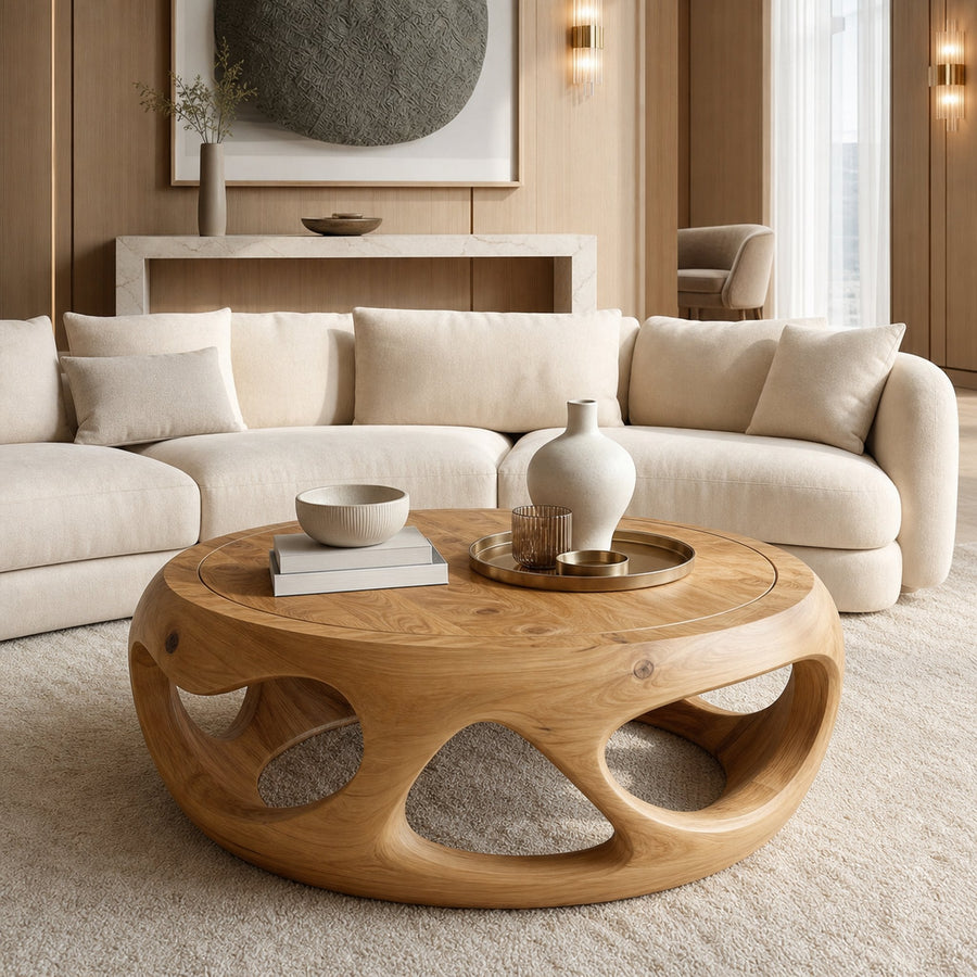Organic Coffee Table Solid Wood Circular Hollow Structure Living Room
