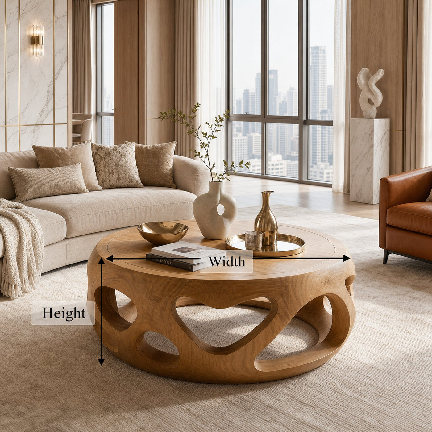 Organic Coffee Table Solid Wood Circular Hollow Structure Living Room - product view 8