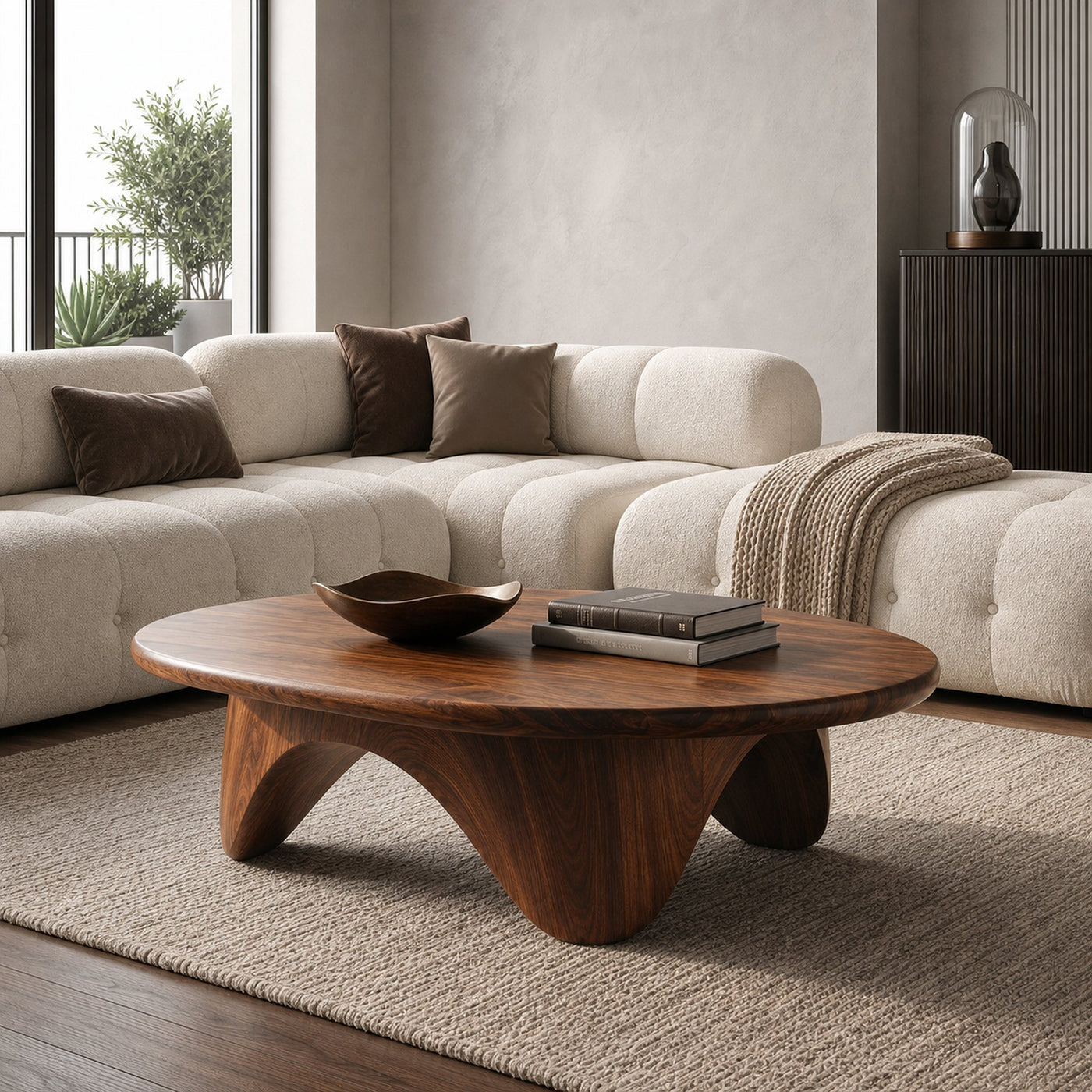 Organic Coffee Table With Carved Base For Living Room - product view 6