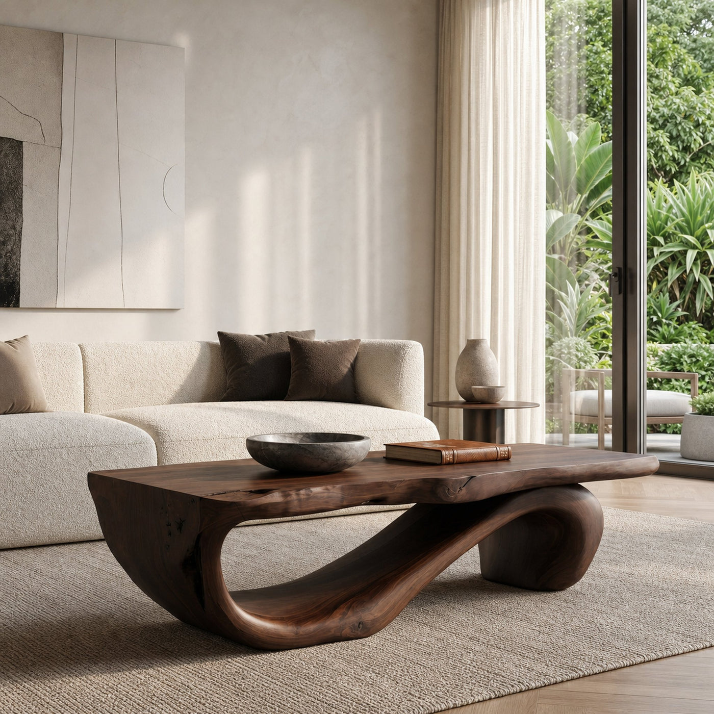 Organic Coffee Table With Carved Wood Base For Living Room - product view 7