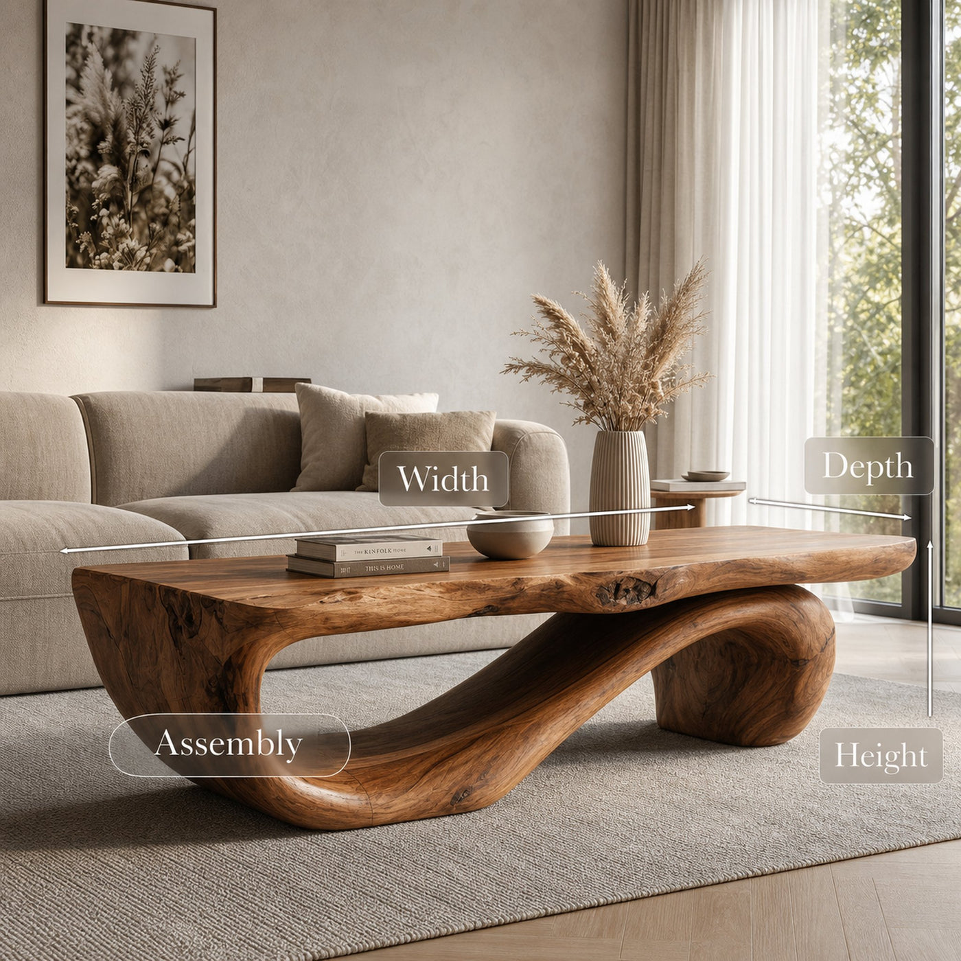 Organic Coffee Table With Carved Wood Base For Living Room - product view 8
