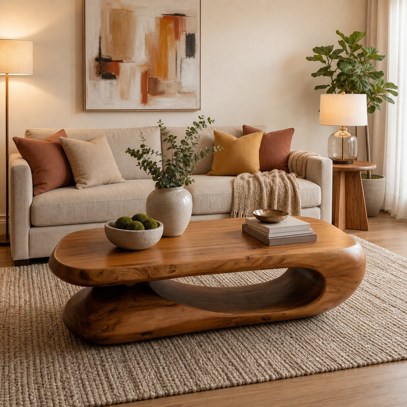 Organic Coffee Table With Flowing Monolithic Wood Form For Living Room - product view 6