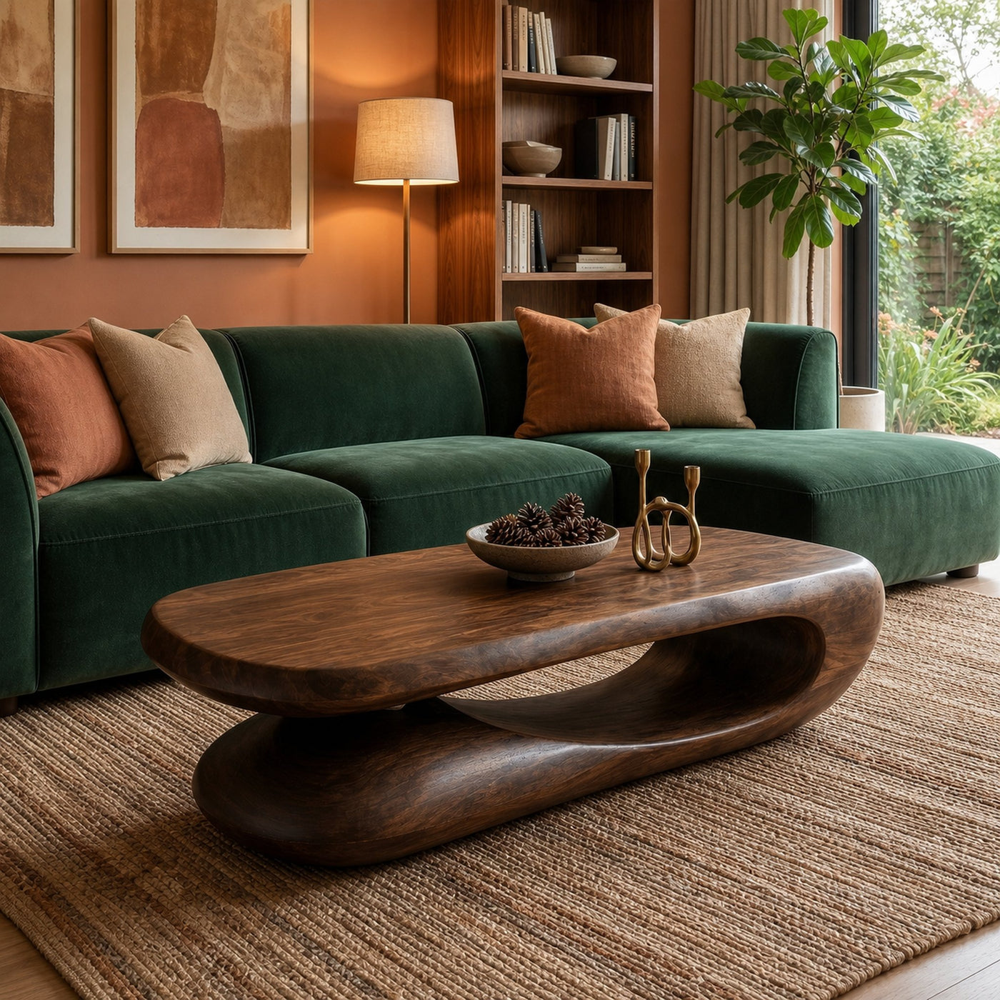 Organic Coffee Table With Flowing Monolithic Wood Form For Living Room - product view 7