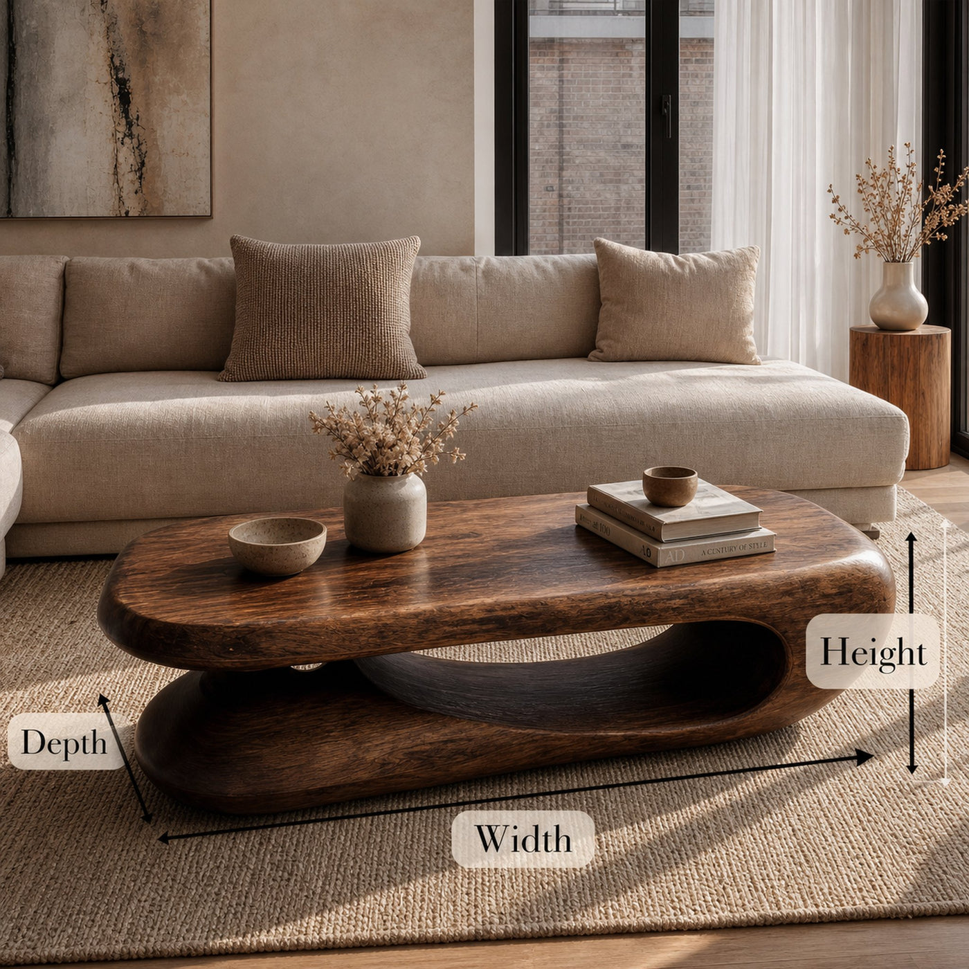 Organic Coffee Table With Flowing Monolithic Wood Form For Living Room - product view 8