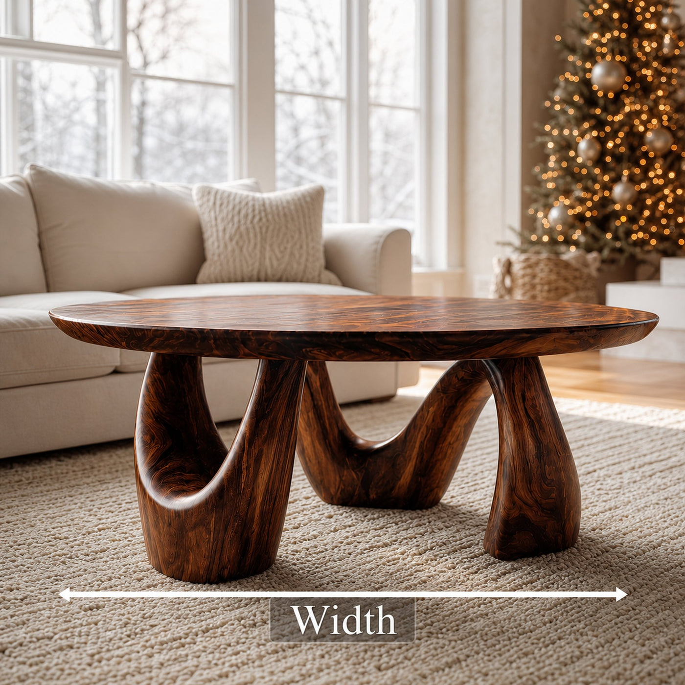 Organic Coffee Table With Freeform Live Edge Top And Sculptural Loop Wood Base For Living Room - product view 8