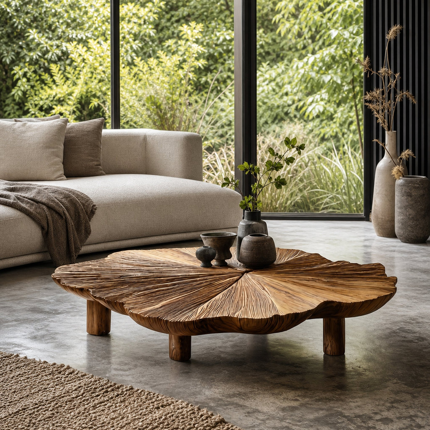 Organic Coffee Table With Hand Carved Solid Wood Design For Living Room - product view 6