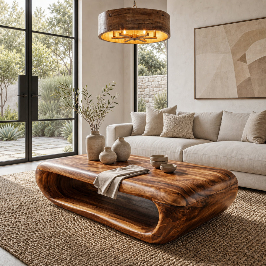 Organic Coffee Table With Open Storage For Living Room