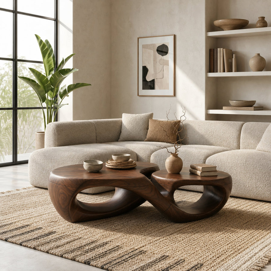 Organic Coffee Table With Sculptural Hollow Design For Living Room