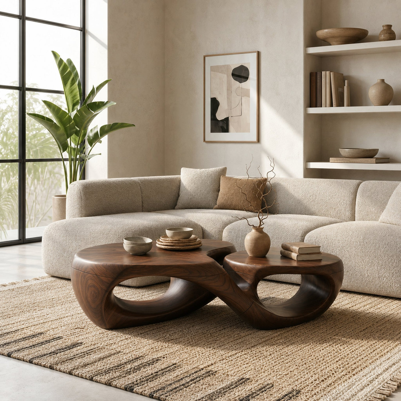 Organic Coffee Table With Sculptural Hollow Design For Living Room