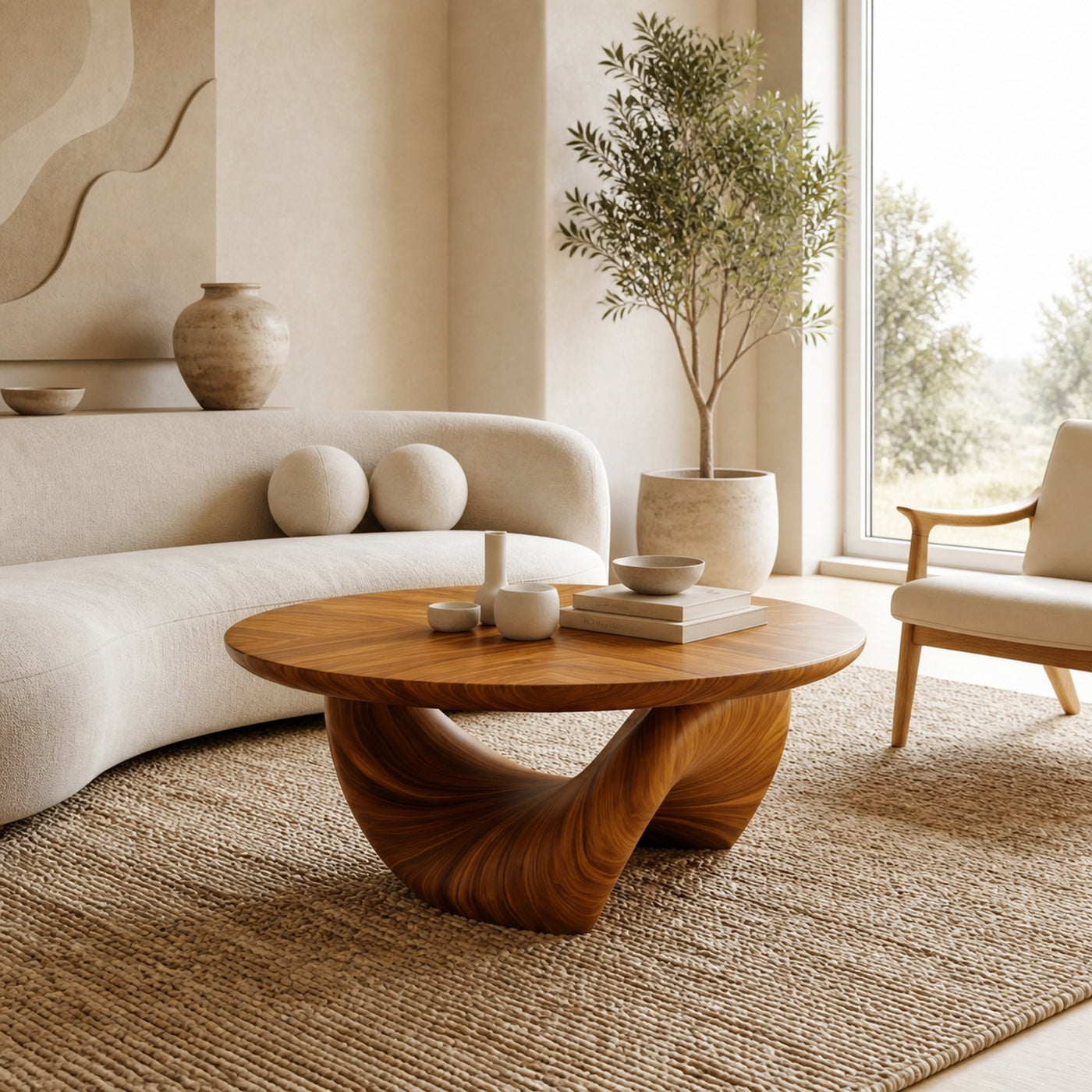 Organic Coffee Table With Sculptural Twisted Wood Base For Living Room - product view 6