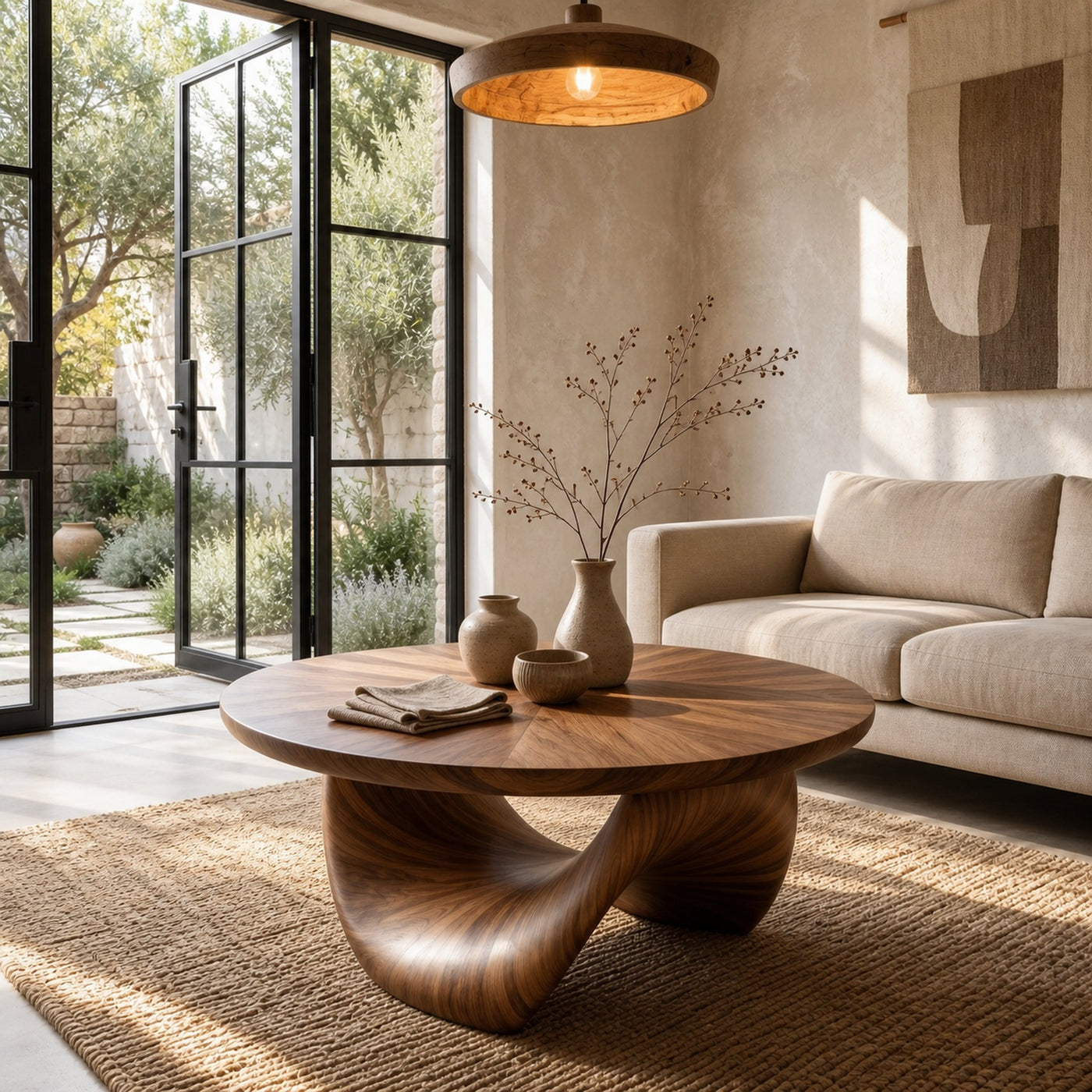 Organic Coffee Table With Sculptural Twisted Wood Base For Living Room - product view 7