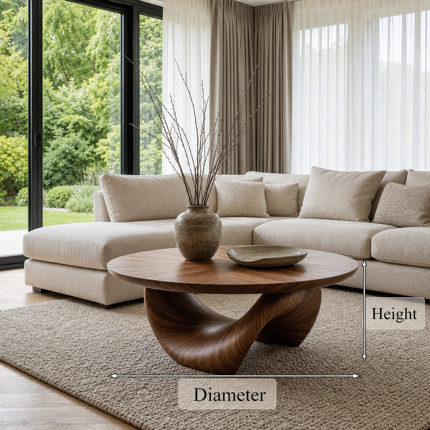 Organic Coffee Table With Sculptural Twisted Wood Base For Living Room - product view 8